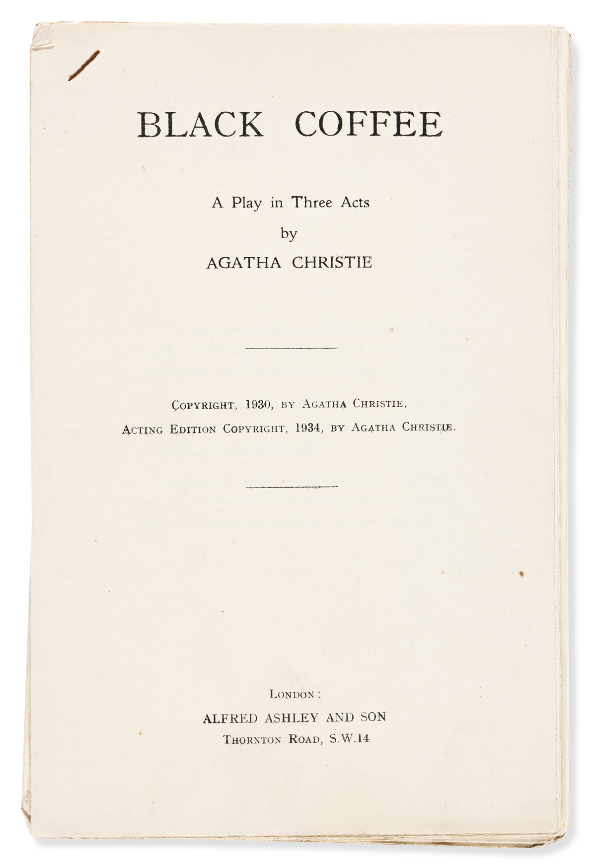 Christie, Agatha (1890-1976) Black Coffee, Proof with MS. Pencil Corrections & Publishers Autograph Letter Signed.